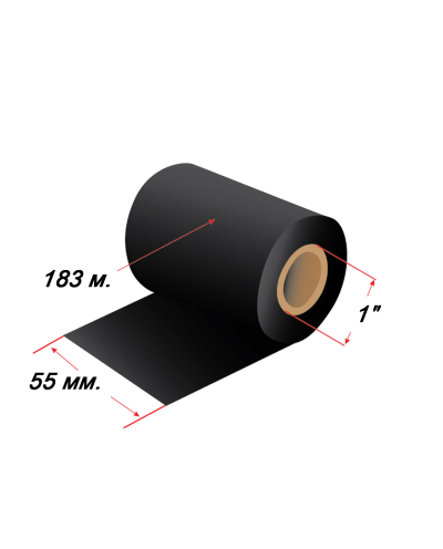 Красящая лента (риббон) Hot stamping foil (фольга горячего тиснения) 55 мм  х 183 м Черный Standart, втулка 1" х 55 мм, намотка In